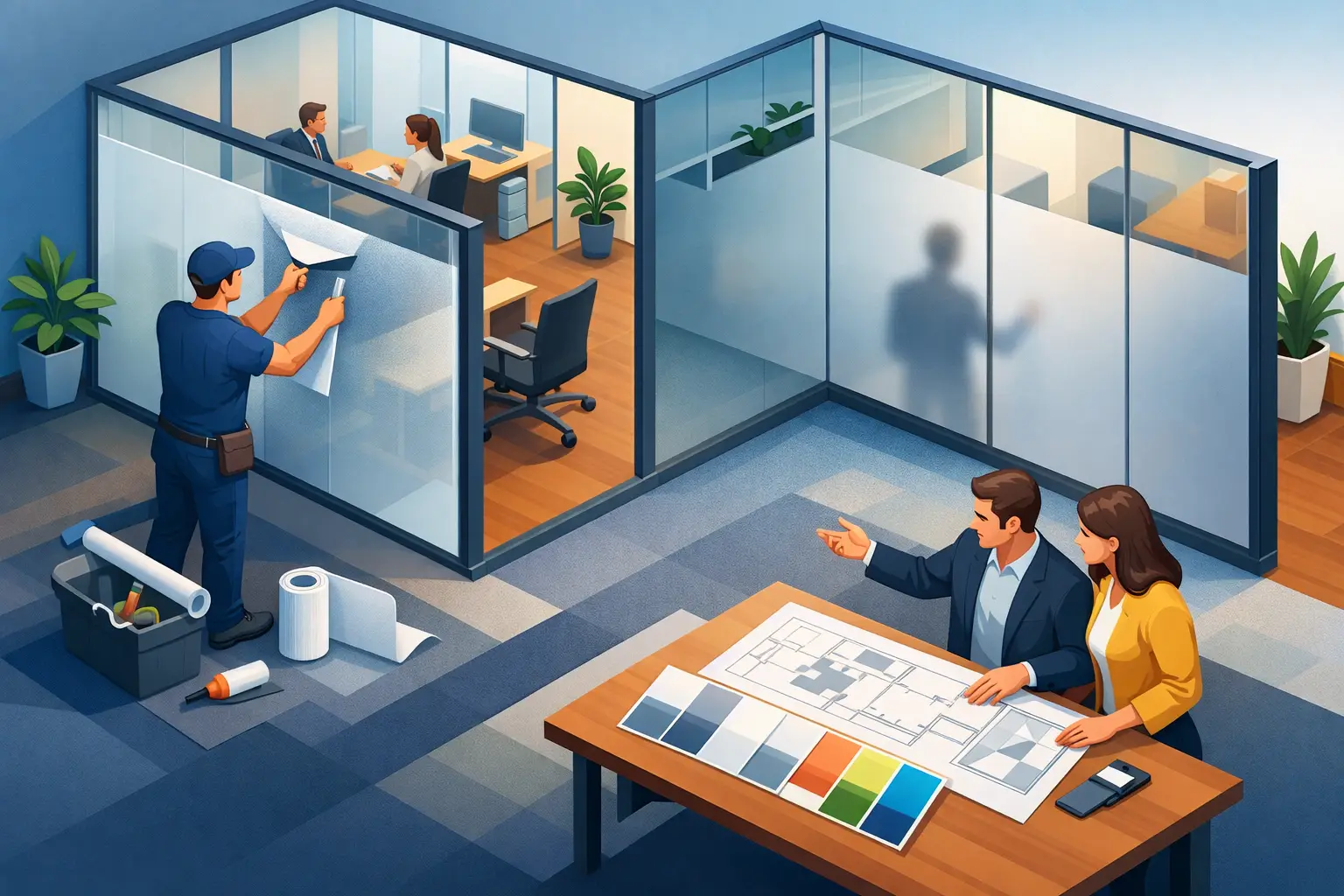 Büro-Folierung gegen Einblicke richtig planen
