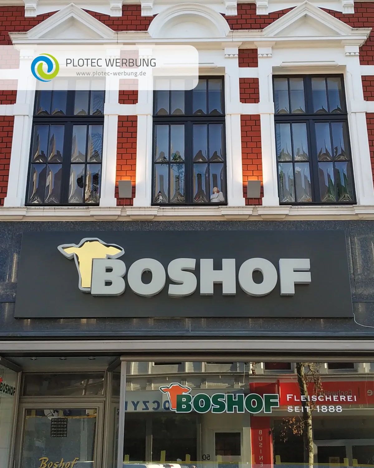 Schaufenster- und Fassadenbeschriftung der Fleischerei Boshof in Eschweiler