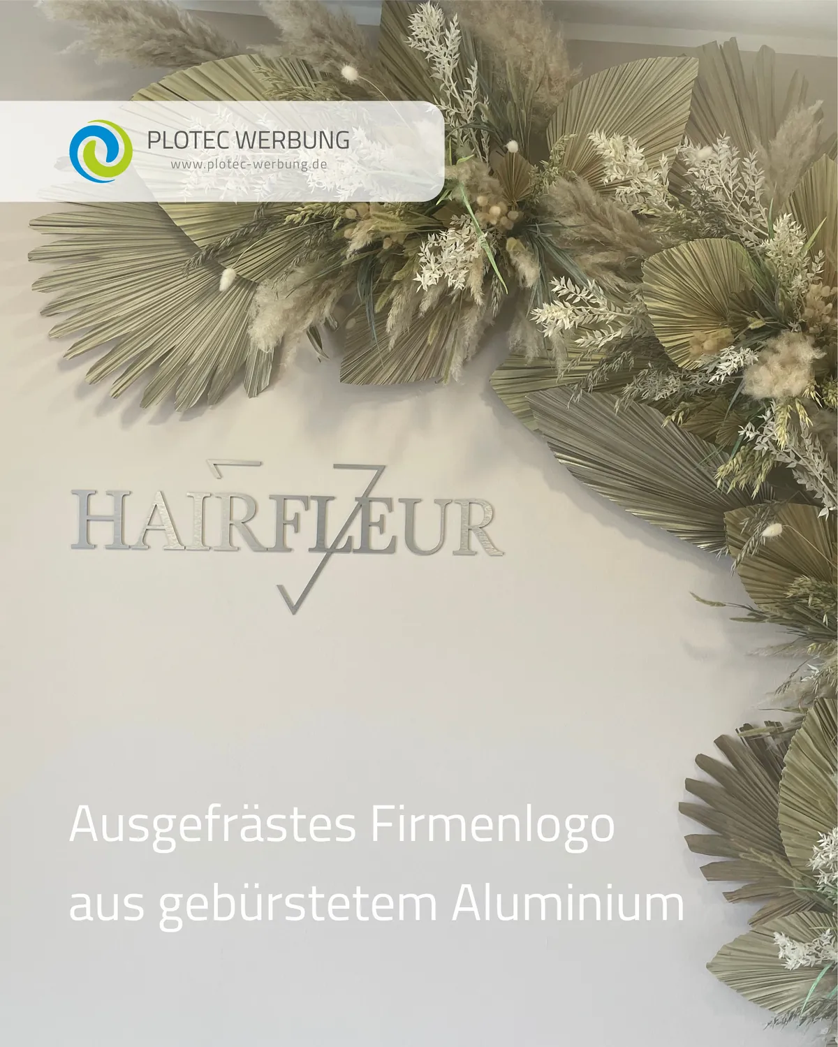 Ausgefrästes Firmenlogo für Hairfleur