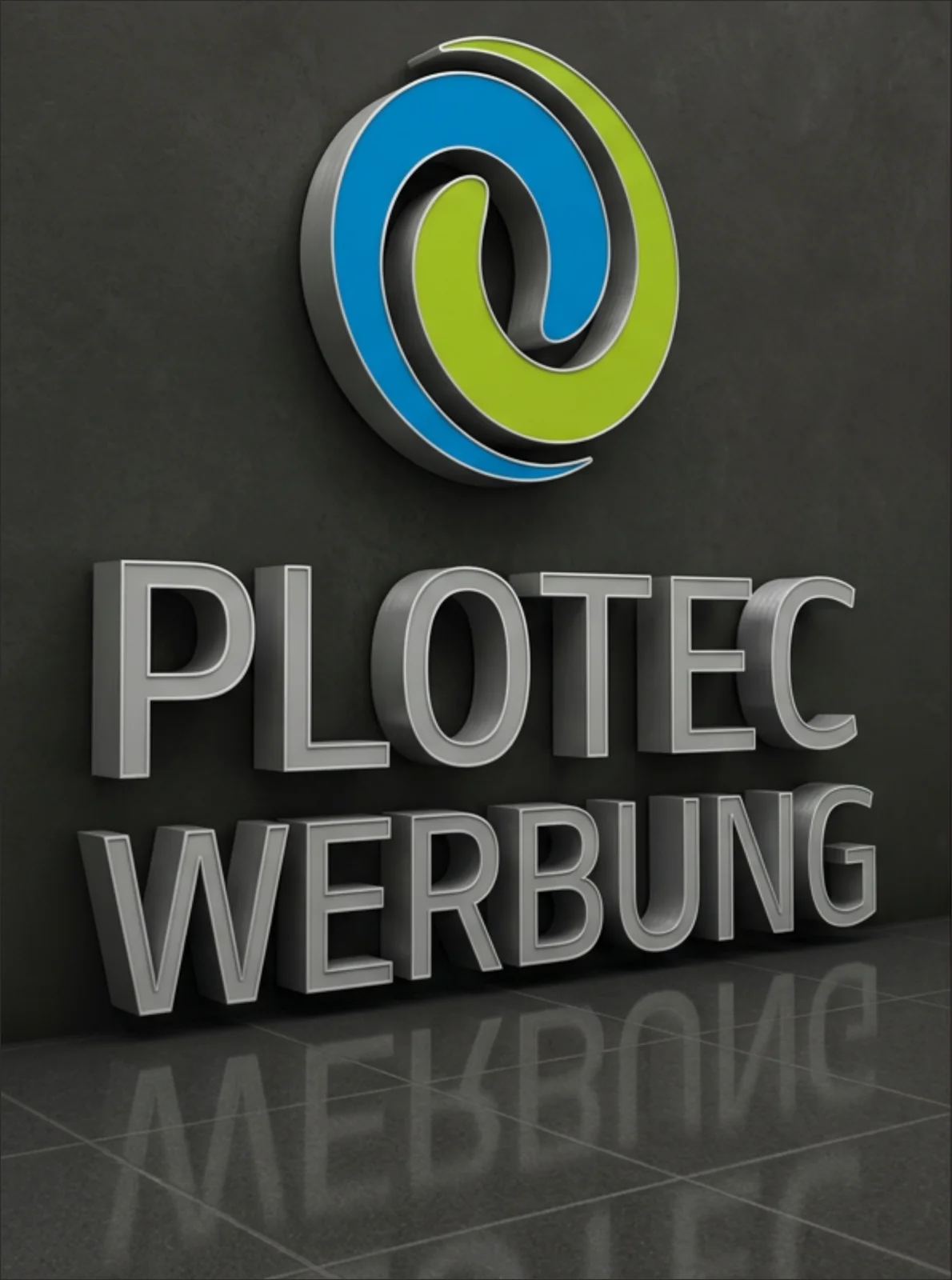Leuchtbuchstaben und Logo von Plotec Werbung – unbeleuchtet (Tag)