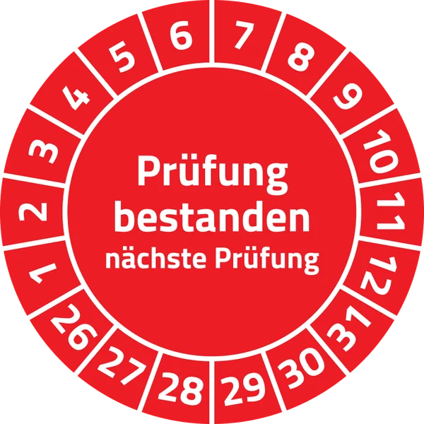 Prüfplakette „Prüfung bestanden“, Ø 30 mm, Rot