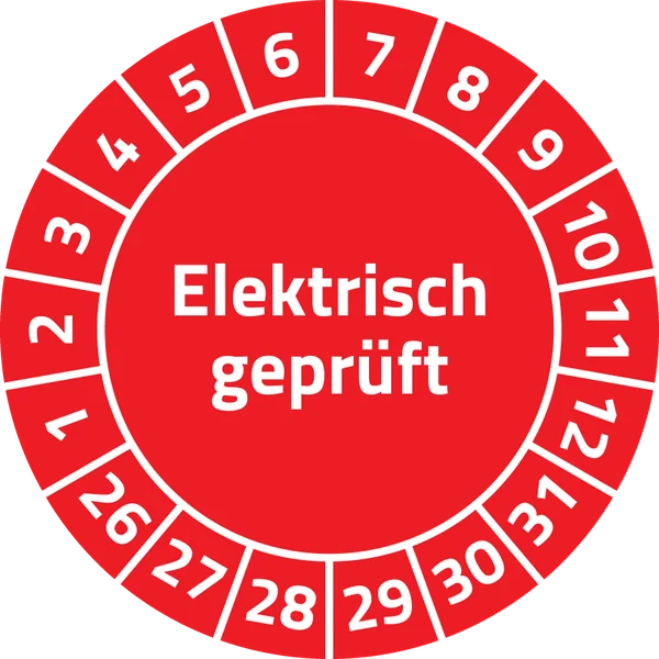 Prüfplakette „Elektrisch geprüft“, Ø 30 mm, Rot