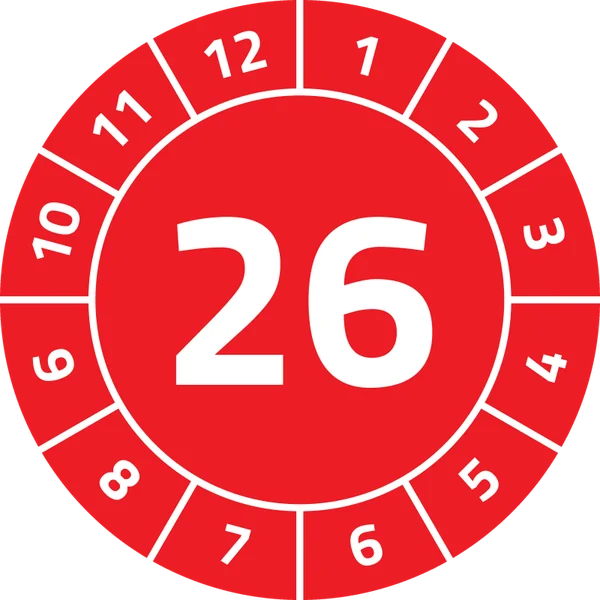 Jahresplakette zweistellig „26“, Ø 30 mm, Rot