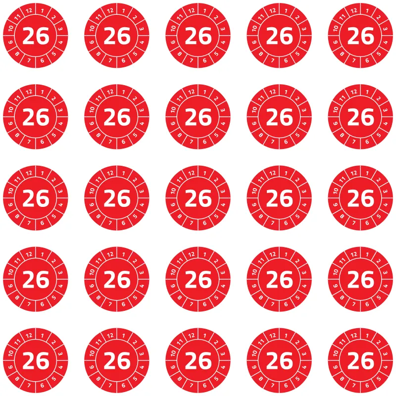 Ganzer Bogen mit 25 Plaketten, Rot, Ø 30 mm