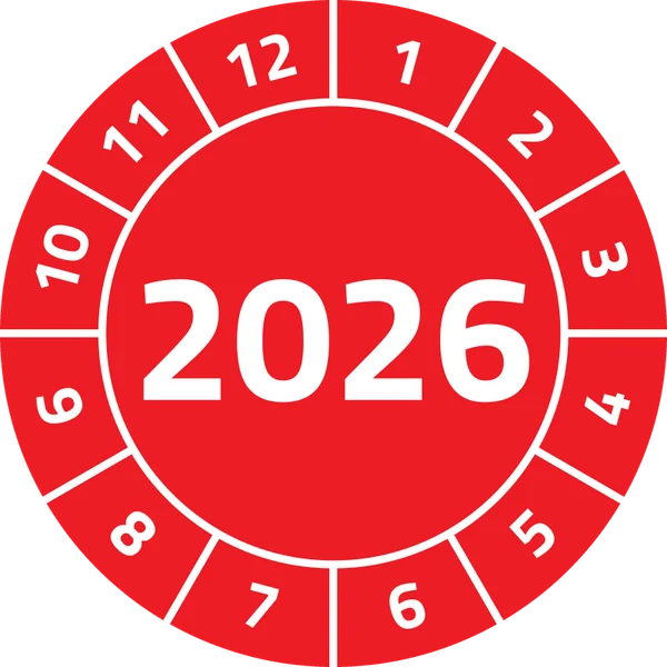 Jahresprüfplakette 2026, Ø 30 mm, Rot
