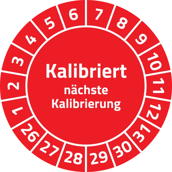 Kalibrierplakette „Kalibriert“, Ø 30 mm, Rot
