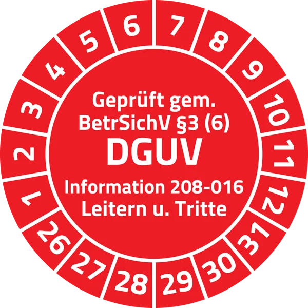 Prüfplakette Leitern und Tritte, Ø 30 mm, Rot