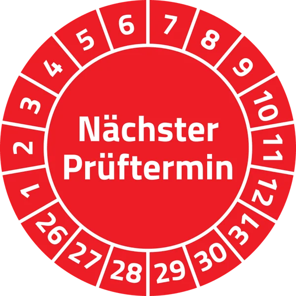 Prüfplakette „Nächster Prüftermin“, Ø 30 mm, Rot