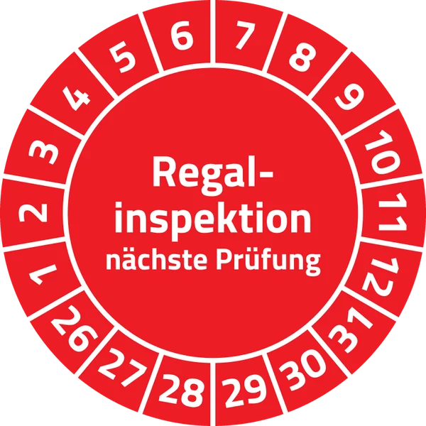 Regalprüfplakette „Regalinspektion“, Ø 30 mm, Rot