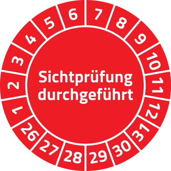 Prüfplakette „Sichtprüfung durchgeführt“, Ø 30 mm, Rot