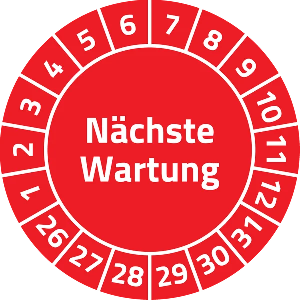 Wartungsplakette „Nächste Wartung“, Ø 30 mm, Rot