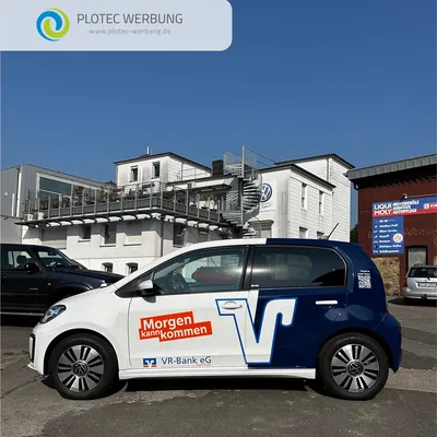 Fahrzeugbeschriftung VW up! für die VR-Bank